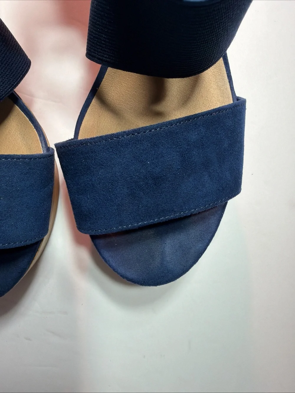 American Eagle Outfitters Navy Wedge Sandals with Elastic Crossover Straps